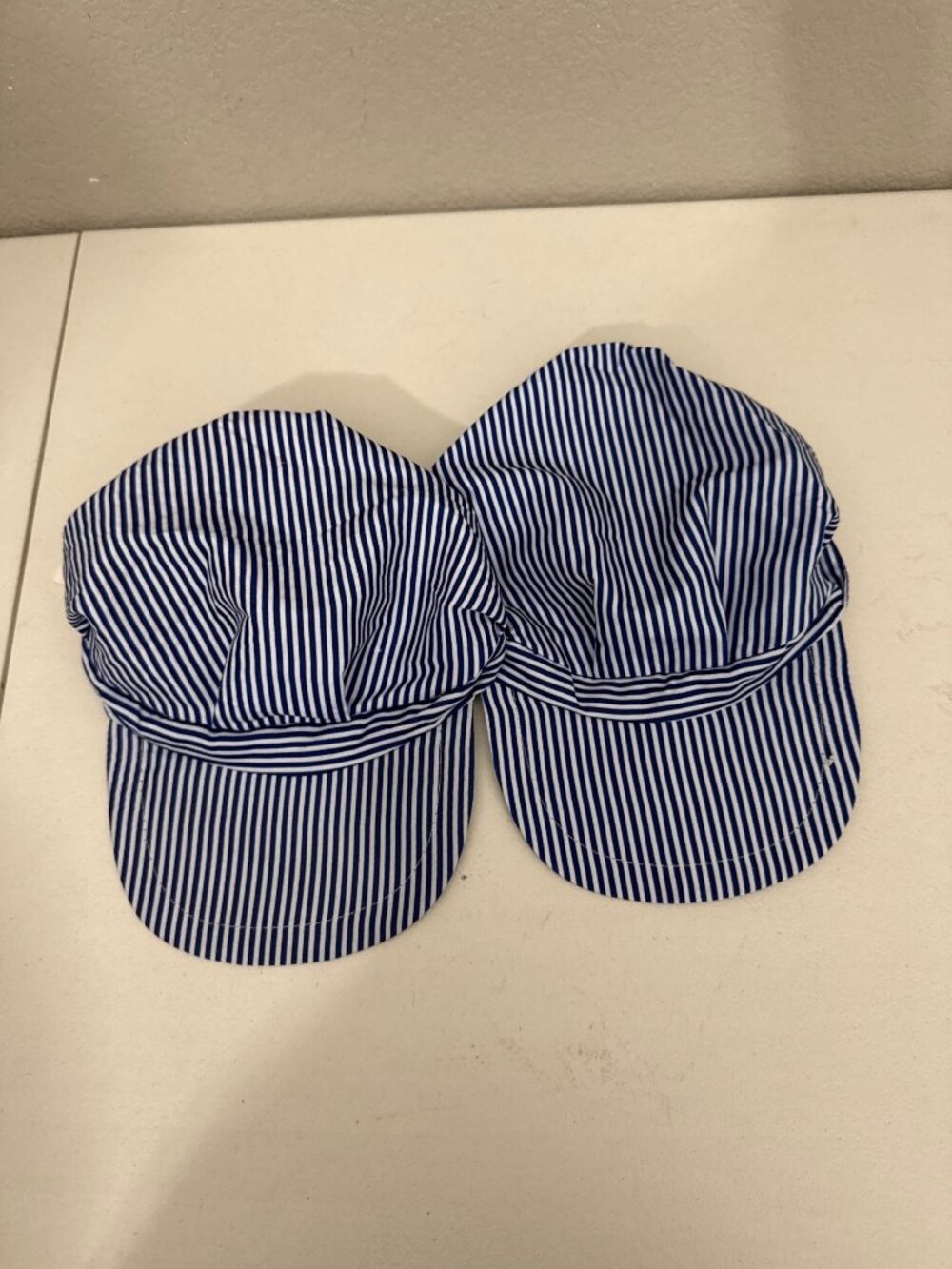 Blue & White Striped Adjustable Childrens Train Hats - Set Of 2